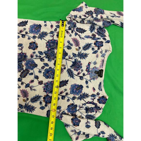 Talbots Merino Wool Blue Gray Paisley Floral Puff Sleeve Crewneck Sweater M - Picture 8 of 9